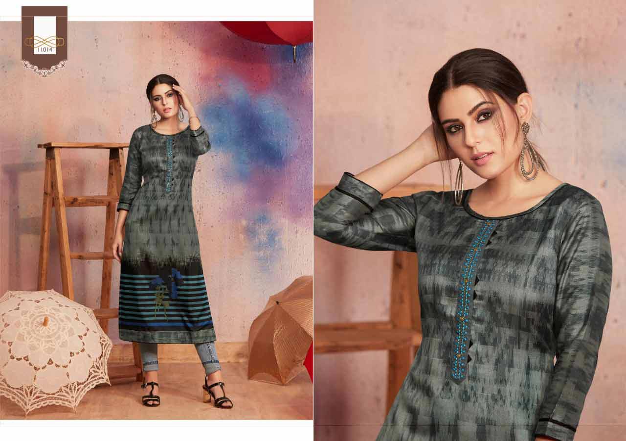 Kajree Dark Fantasy Vol-6 Rangoli Print Kurti Kajree Dark Fantasy Vol-6 Rangoli Print Kurti